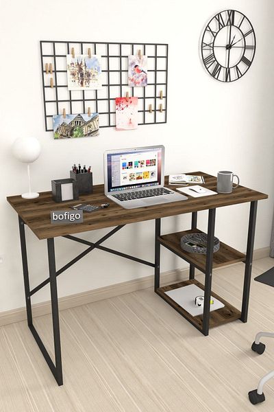 Bofigo 60*120 CM 2 Shelves Metal Study Desk Computer Desk Office Dinner Table Lidya