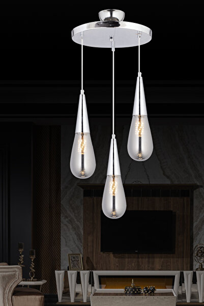 RONİSU AYDINLATMA Sezgi 3'Lü Sarkıt Camlı Avize