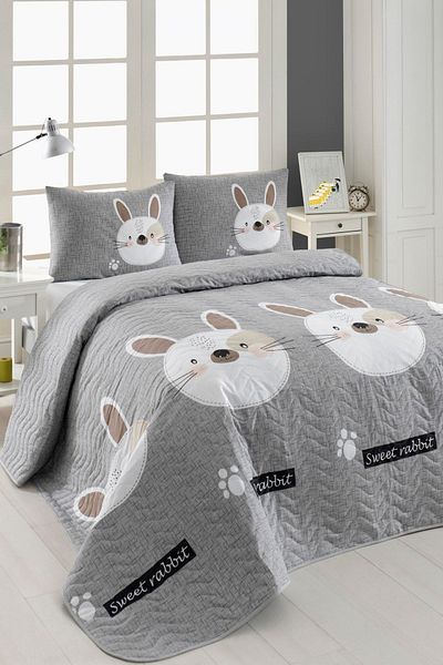 Eponj Home Quilted Bedspread Set Double Rabbit Light Brown-Grey-Pink