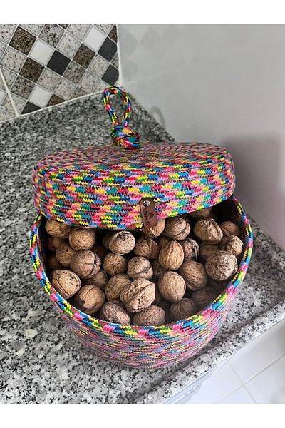 BEVEZ HOME Coș din răchită din iută 25x15 cu capac - țesut manual, multifuncțional, organizator pentru baie și bucătărie