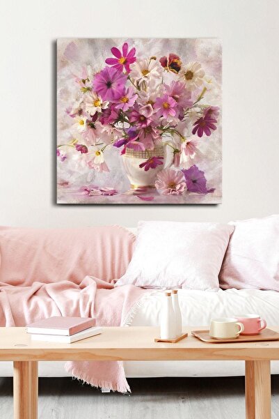 Evinemoda Vazoda Çiçek Tek Parça Kare Kanvas - Canvas Tablo