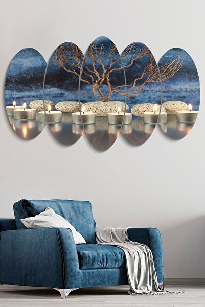 Evinemoda Mum Ve Taşlar 5 Parçalı Mdf Tablo