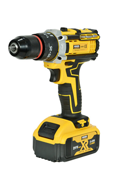 Mager 21 V Çelik Mandren Darbeli Terazi Göstergeli Çift Akülü Çantalı Vidalama Matkap 26 Parça  Set