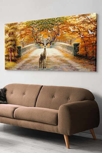 Evinemoda Geyik Çiçekler Tek Parça Kanvas - Canvas Tablo