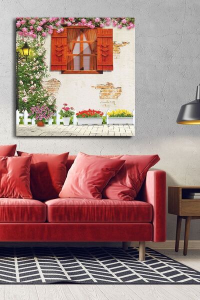 Evinemoda Flori de fereastră Pânză pătrată dintr-o bucată - Pictură pe pânză