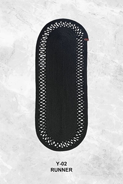 FABRİCART HALI Crna juta Tkano Stolni raner - Dekorativna talasasta, Podmetač...