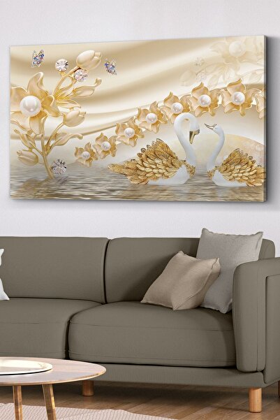 Evinemoda Gold Kuğu Kanvas - Canvas Tablo