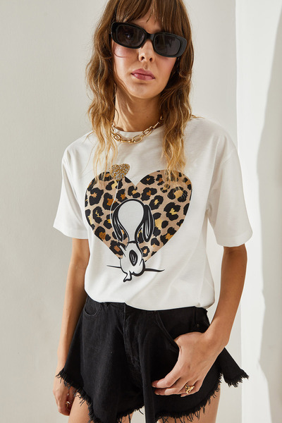Bianco Lucci Γυναικείο μπλουζάκι με ψηφιακή στάμπα με λεοπάρ μοτίβο -60251387