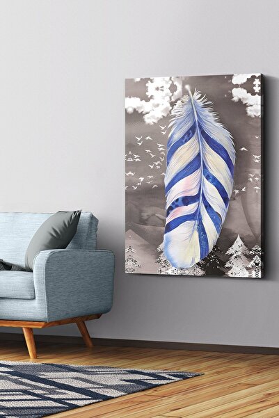 Evinemoda Blue Leaf Canvas Painting