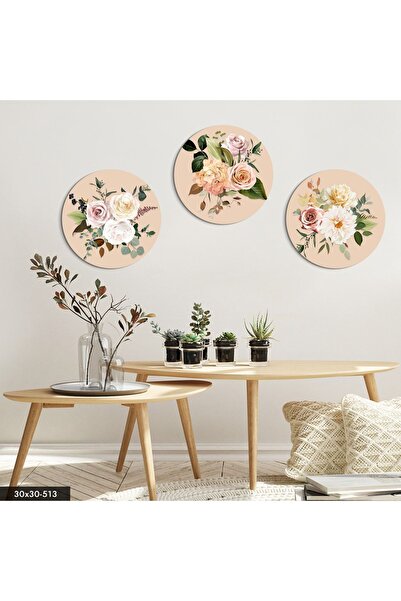 Evinemoda Renkli Çiçekler 3 Parça Mdf Tablo