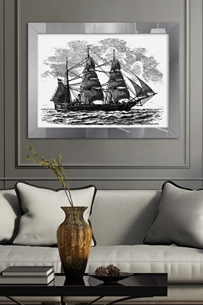 Evinemoda Gemi Çizim Gümüş Tek Parça Pleksi Tablo