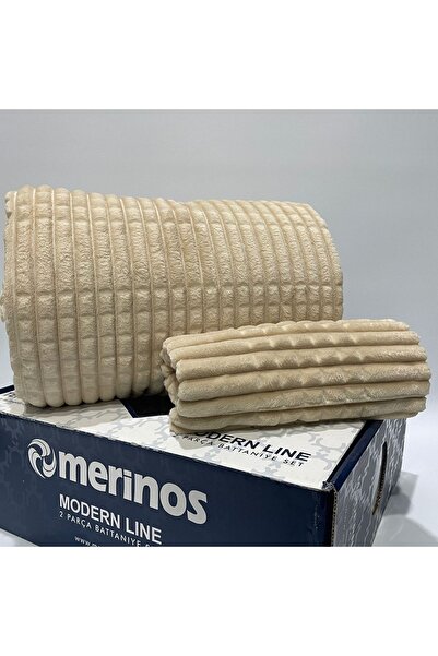 Merinos Modern Line 2 Parça Battaniye Seti - Bej