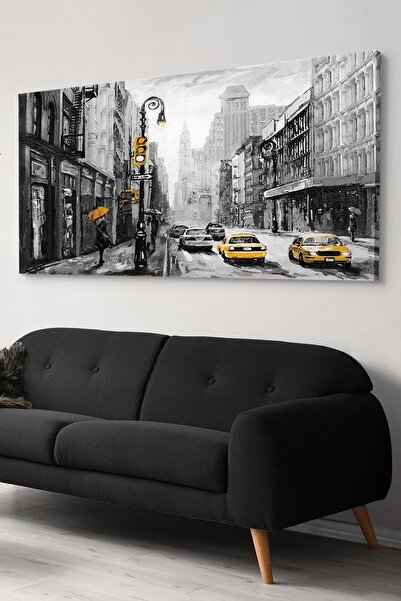 Evinemoda Sarı Şemsiyeli Kadın Kanvas-canvas Tablo