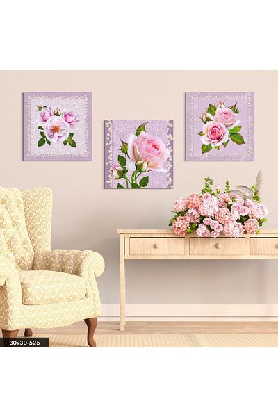Evinemoda Masa MDF cu flori violete 3 piese