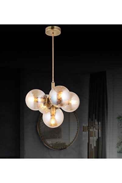 RONİSU AYDINLATMA Özüm 5'Li Salon Oturma Odası Modern Camlı Avize