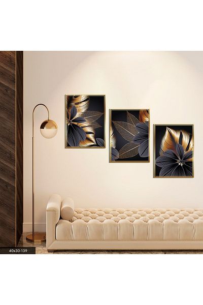 Evinemoda Τραπέζι MDF 3 τεμαχίων Χρυσά Φύλλα 40x30