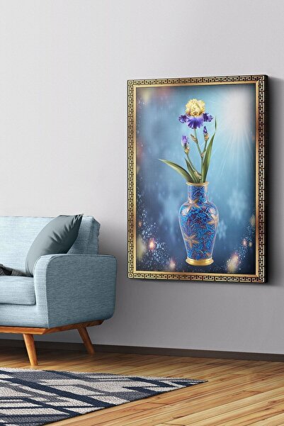 Evinemoda Gold Çerçeve Çiçek Kanvas - Canvas Tablo