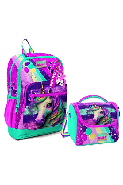 Coral High Рожевий рюкзак для дівчинки з 4 відділеннями та набором для харчув...