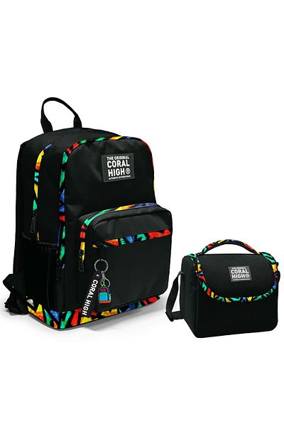 Coral High Set de școală gimnazială și cutie de prânz cu patru compartimente Graffiti negru pentru băieți