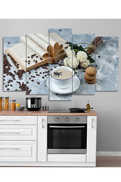 Evinemoda Kitap Kahve Çiçek 5 Parçalı Mdf Mutfak Tablo
