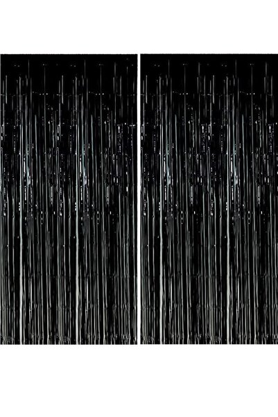 Parti dolabı 2li Siyah Simli Uzun Kapı Duvar Parti Fon Arka Perde Işıltılı Yapışkanlı Doğum Günü Fotoğraf Perdesi