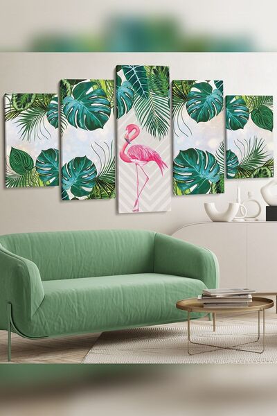 Evinemoda Flamingo Yeşil Doğa 5 Parça Kanvas - Canvas Tablo