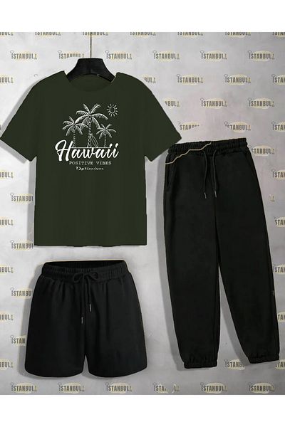 aynewmoda Комплект от тениска и шорти с щампа SUMMER TREES