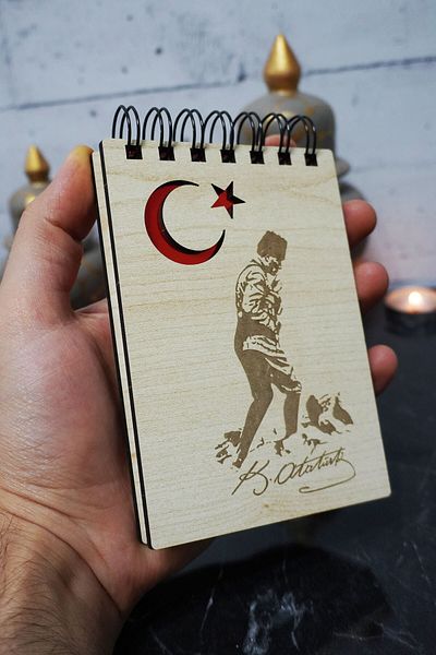 markcat Kemal Atatürk Themed Mini Wooden Notebook - Pocket Book - My List