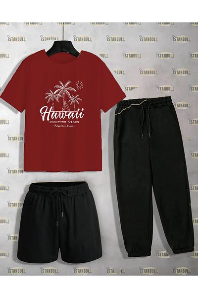 aynewmoda Комплект от тениска и шорти с щампа SUMMER TREES