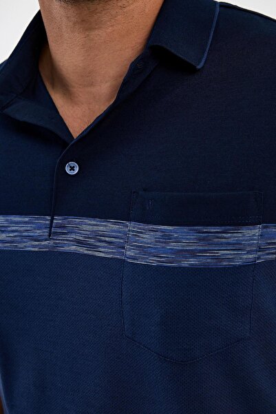 ENQUE Чоловіча базова футболка з коміром-поло, кишенями та короткими рукавами, темно-синя