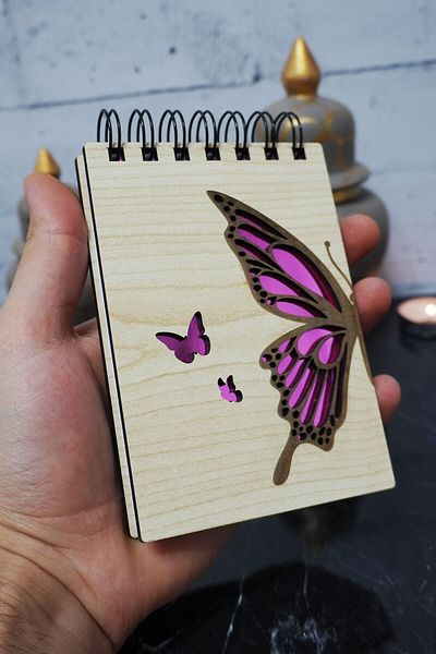markcat Butterfly Themed Notebook with Wooden Cover - Mini Pocket Notebook - My List