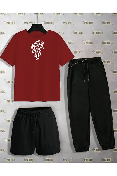 aynewmoda Комплект тениска и анцуг с щампи Never Give Up