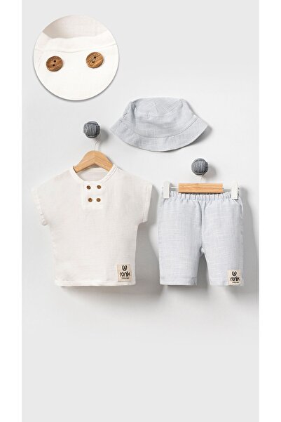Gamzely Linen Kids Shirt and Shorts Set - With Hat