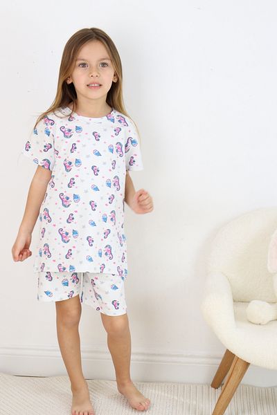 Harika KIDS Set de pijamale pentru fete din bumbac pieptănat, cu pantaloni scurți imprimați