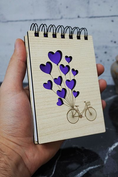 markcat Bloc de note cu tematică pentru baloane pentru biciclete cu copertă din lemn - Mini caiet de buzunar - Lista mea