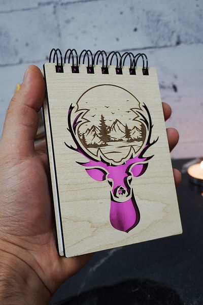 markcat Wooden Covered Deer Forest Themed Notebook - Mini Pocket Notebook - My List