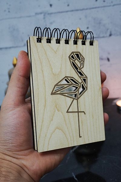 markcat Mini blocnotes din lemn cu figură flamingo - Caiet de buzunar - Lista mea
