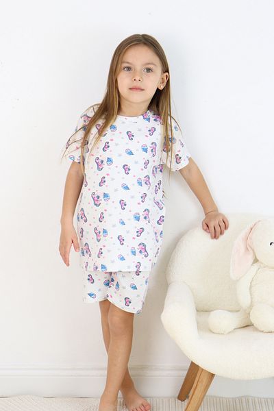 Harika KIDS Set de pijamale pentru fete din bumbac pieptănat, cu pantaloni scurți imprimați