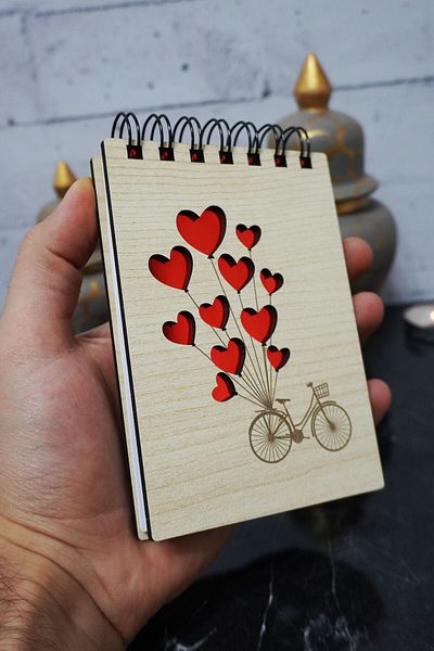 markcat Bicycle Balloon Themed Notebook with Wooden Cover - Mini Pocket Notebook - My List