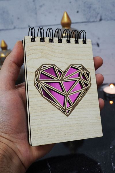 markcat Heart Themed Notebook with Wooden Cover - Mini Pocket Notebook - My List