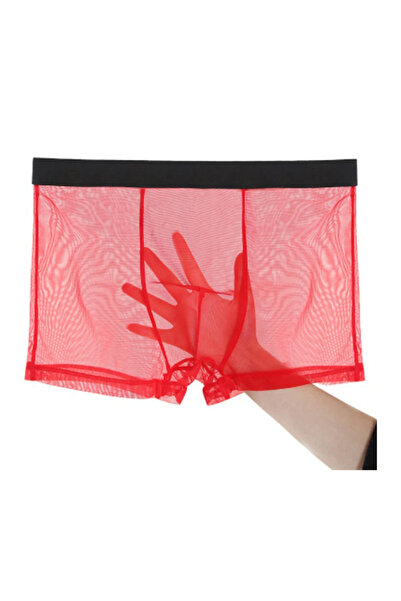 SİELONA ERKEK KIRMIZI TÜL SİYAH BİYELİ TRANSPARAN BOXER İÇ GİYİM