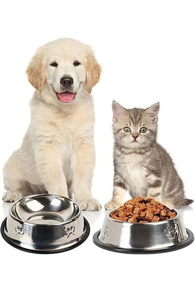 Dream Plus Metal Food Bowl Stainless Steel Pet Food and Water Bowl, Bottom Base 22cm