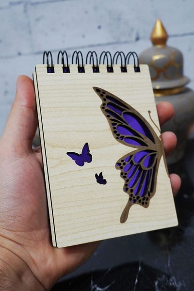 markcat Butterfly Themed Notebook with Wooden Cover - Mini Pocket Notebook - My List
