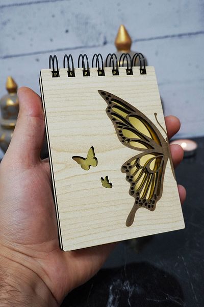 markcat Butterfly Themed Notebook with Wooden Cover - Mini Pocket Notebook - My List