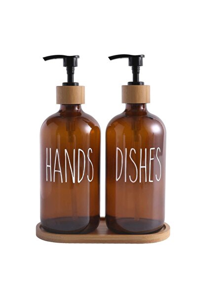 Miniminti Bambu Standlı Amber Cam 2li Sabunluk Seti - El ve Bulaşık