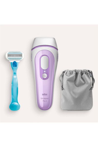Braun IPL Silk-expert - 3 Intensitev Levels, Fast Gliding Stamp Mode, 2 Extras - PL 3011 White/Lilac