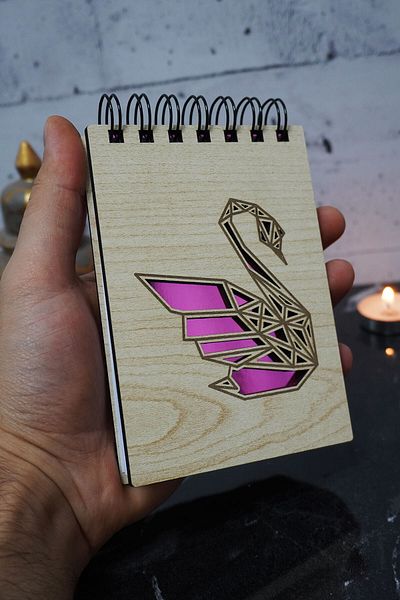 markcat Swan Themed Notebook with Wooden Cover - Mini Pocket Notebook - My List