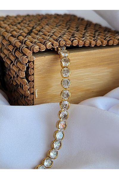 Eva Takı Gold Waterway Round Zircon Bracelet - Tennis Jewelry Store Model