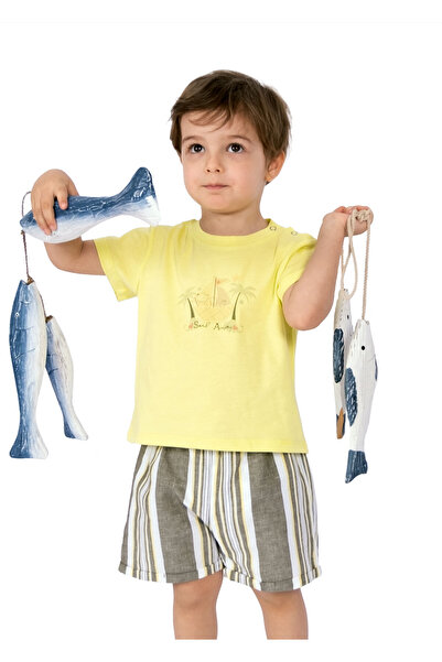 Ozmoz Gray Striped 100% Linen Summer Short Shorts for Baby Boy