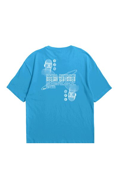 Eazy Co Tricou cu mânecă scurtă cu imprimeu supradimensionat unisex Eazy Blue Social Distance